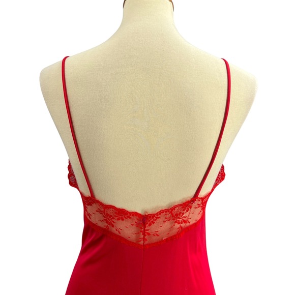 Vintage Frederick's of Hollywood Red Satin Lace Gown Ankle Length Size Medium - Picture 4 of 7